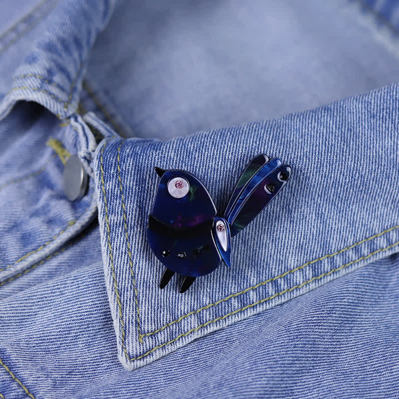 Navy Little Cartoon Bird Handmade Acrylic Brooch - Image 2