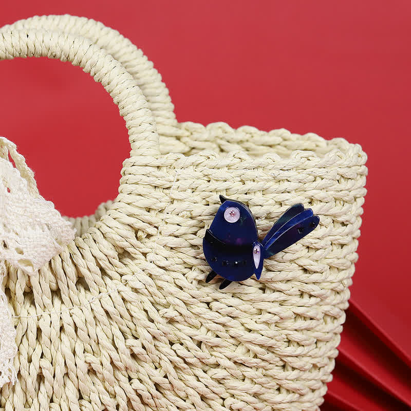 Navy Little Cartoon Bird Handmade Acrylic Brooch - Image 3