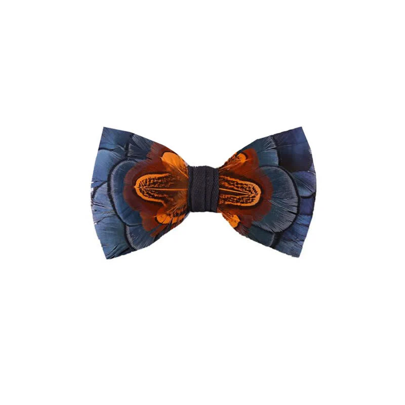 Navy & Rust Feather Bow Tie with Lapel Pin - Image 6