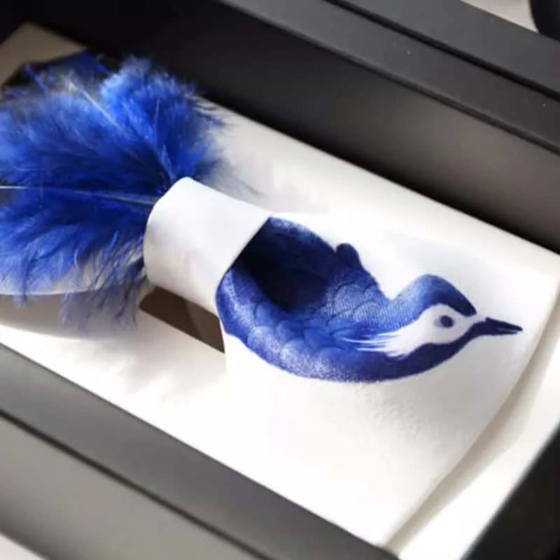 Navy & Pure White Bird Feather Bow Tie - Image 4