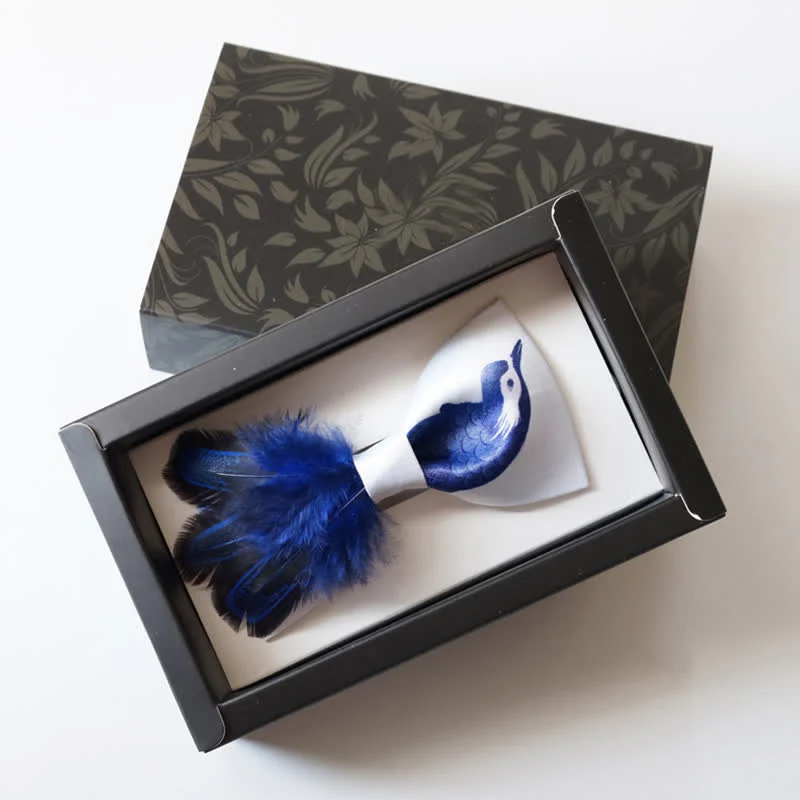 Navy & Pure White Bird Feather Bow Tie - Image 6