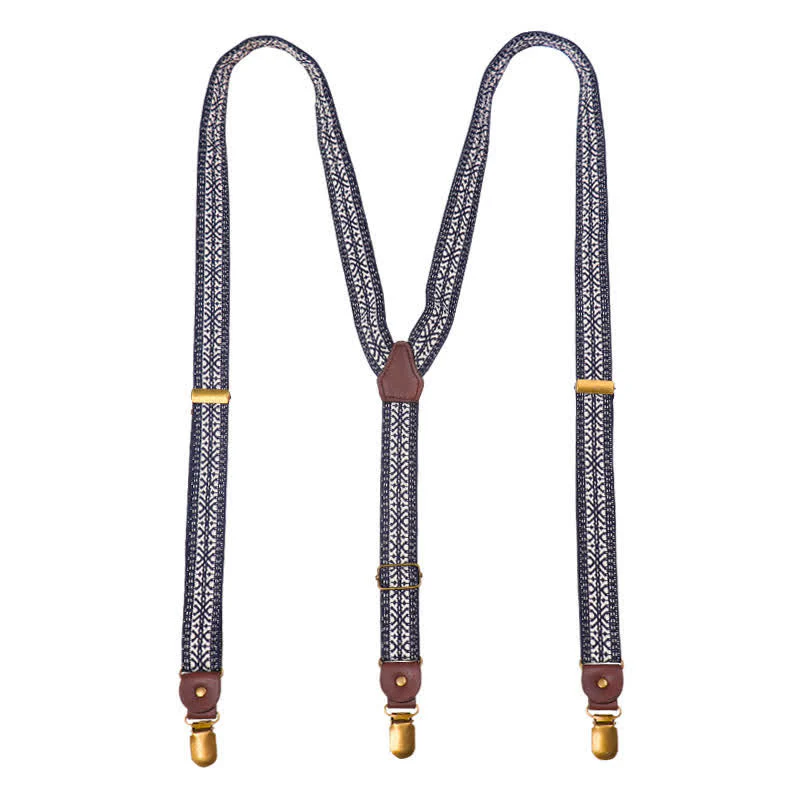 Navy & White Ethnic Pattern Y-back Elastic Suspenders - Image 5