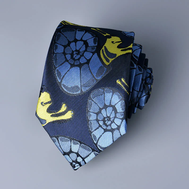 Navy & Yellow Men's Snail Floral Necktie - Image 4
