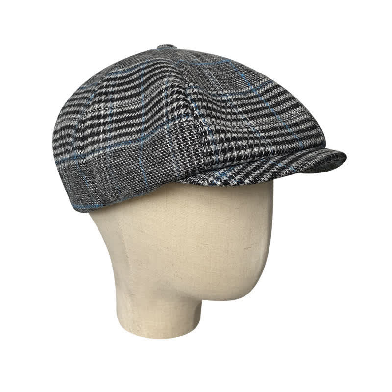 Newsboy Gray & Blue Plaid Octagon Beret Cap - Image 3