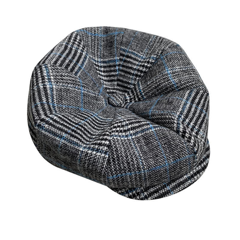 Newsboy Gray & Blue Plaid Octagon Beret Cap - Image 6