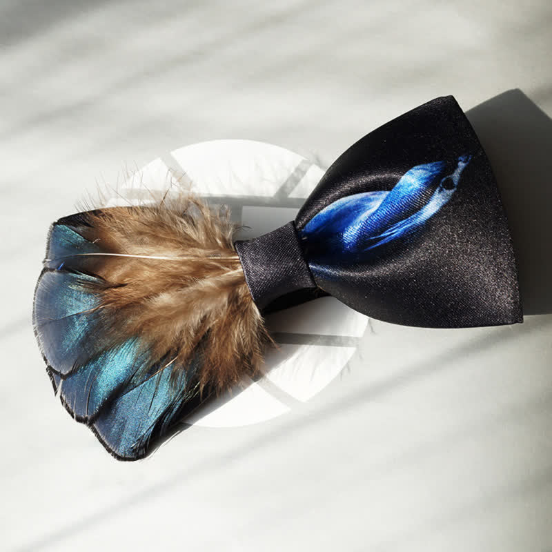 Noble Navy & Black Bird Feather Bow Tie - Image 2