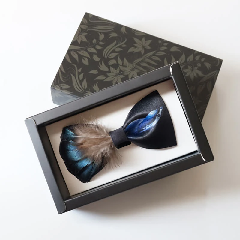 Noble Navy & Black Bird Feather Bow Tie - Image 5