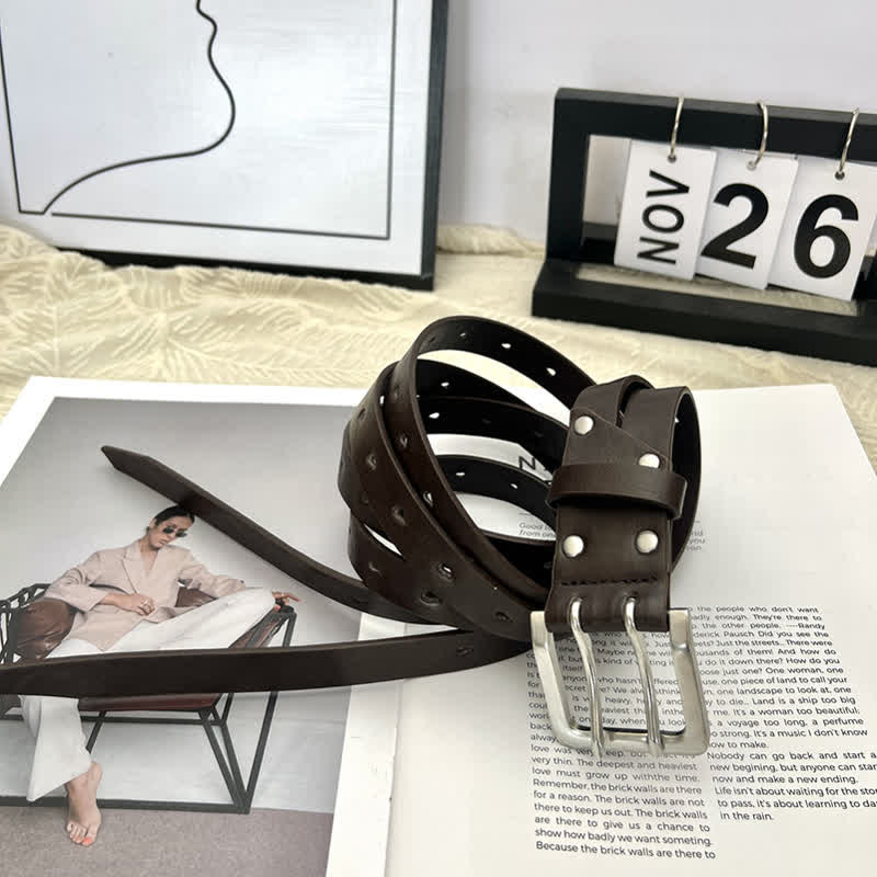 Novel Double Prong Dual Strap Brown Leather Belt - Image 3