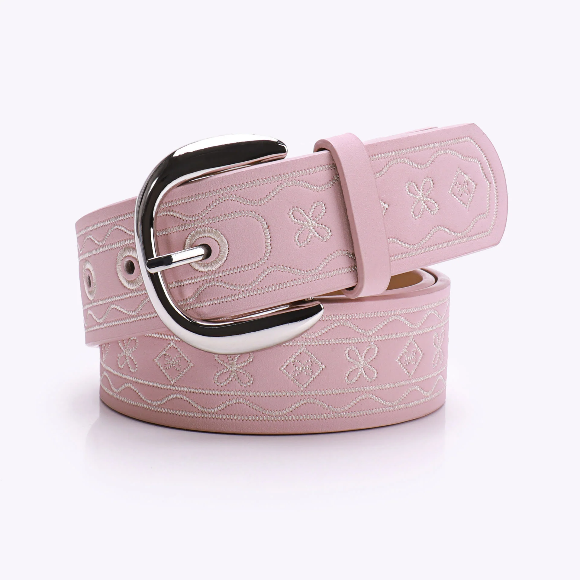 Old West Embroidered Pattern Retro Leather Belt - Image 3