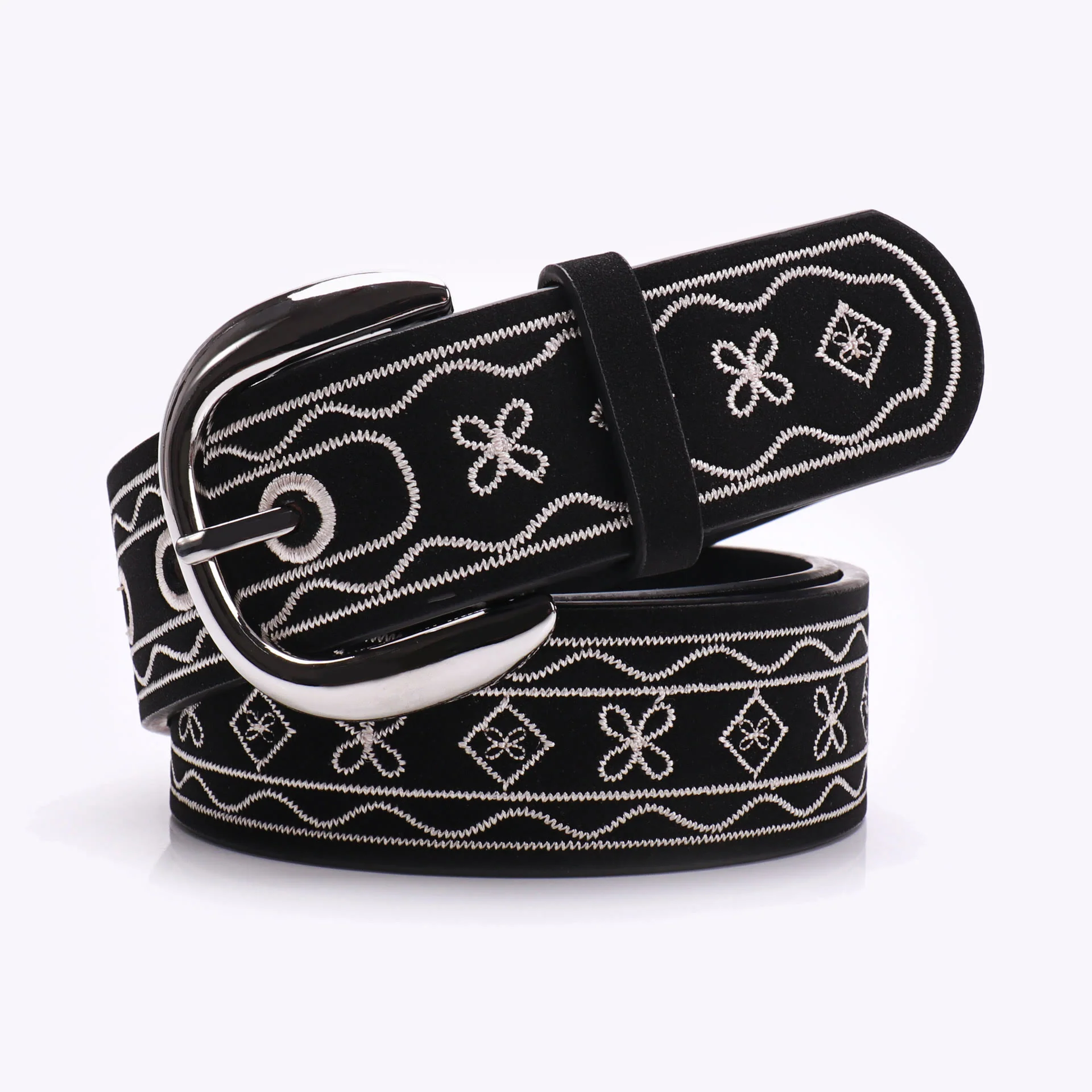 Old West Embroidered Pattern Retro Leather Belt - Image 4
