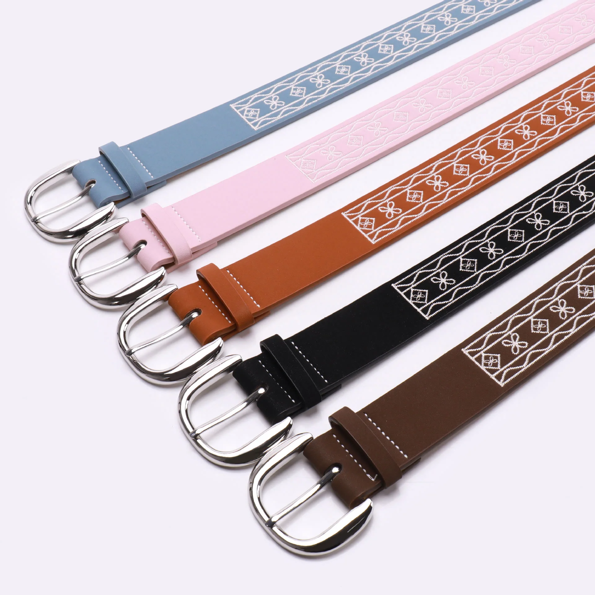 Old West Embroidered Pattern Retro Leather Belt - Image 6