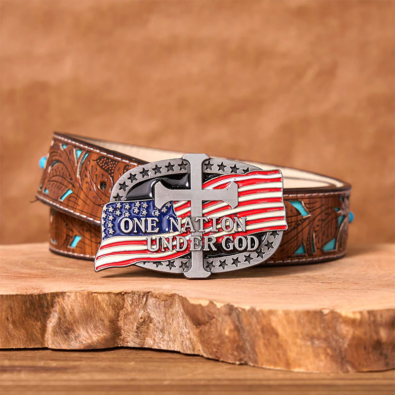 One Nation Under God DIY Western Buckle Leather Belt - Image 4