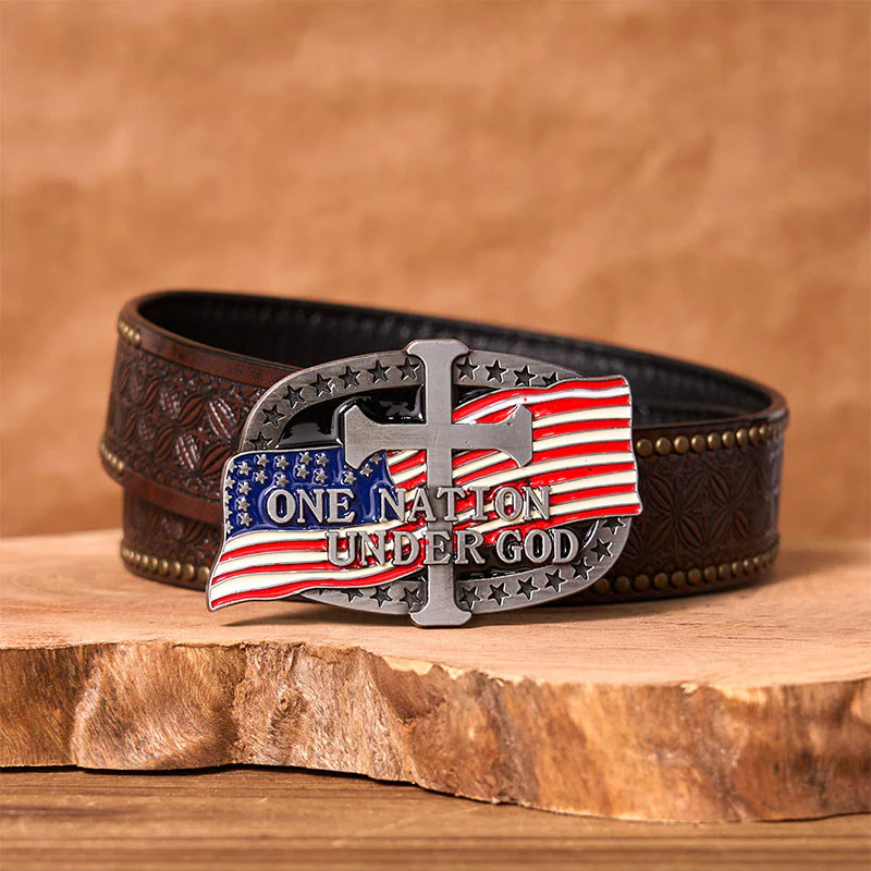 One Nation Under God DIY Western Buckle Leather Belt - Image 5