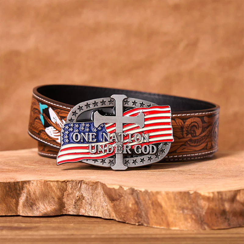 One Nation Under God DIY Western Buckle Leather Belt - Image 8
