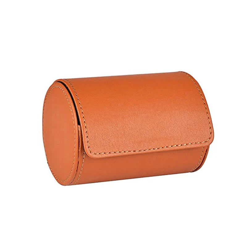 Orange Round Necktie Storage Box PU Leather Case - Image 2