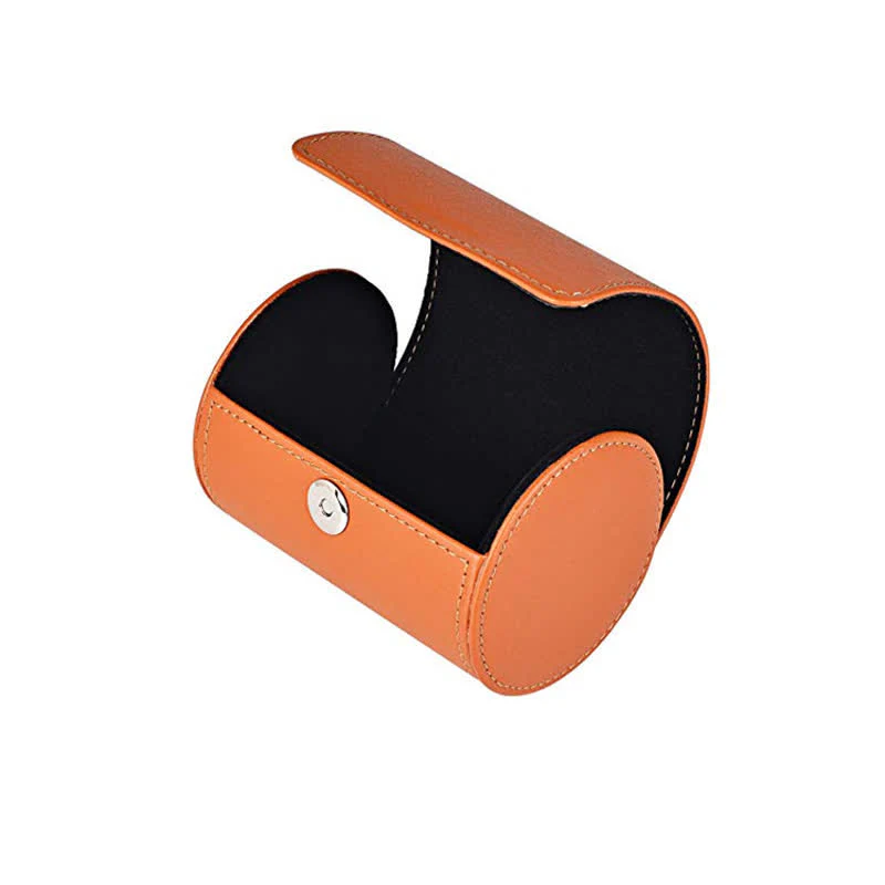 Orange Round Necktie Storage Box PU Leather Case - Image 3