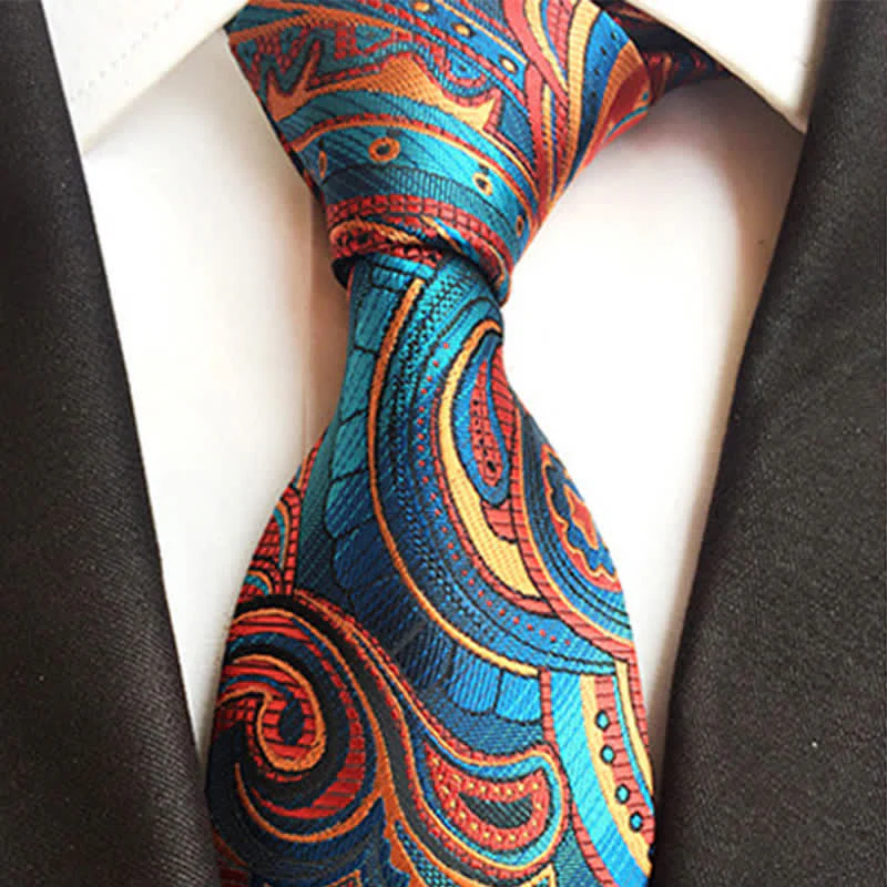 Orange & Teal Men's Playful Paisley Necktie - Image 2