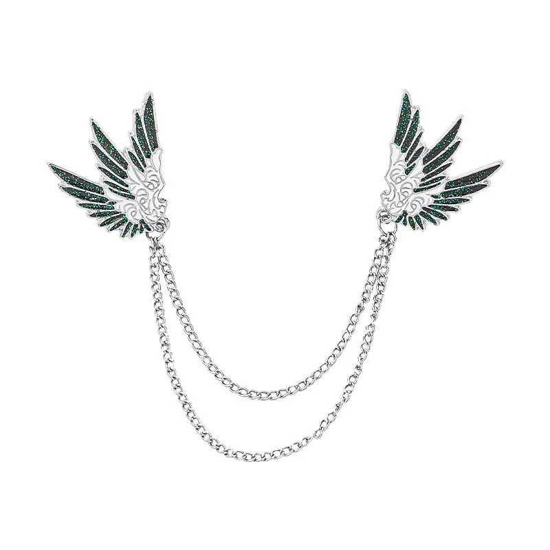 Ornate Symmetrical Wing-Pair Double-Chain Brooch