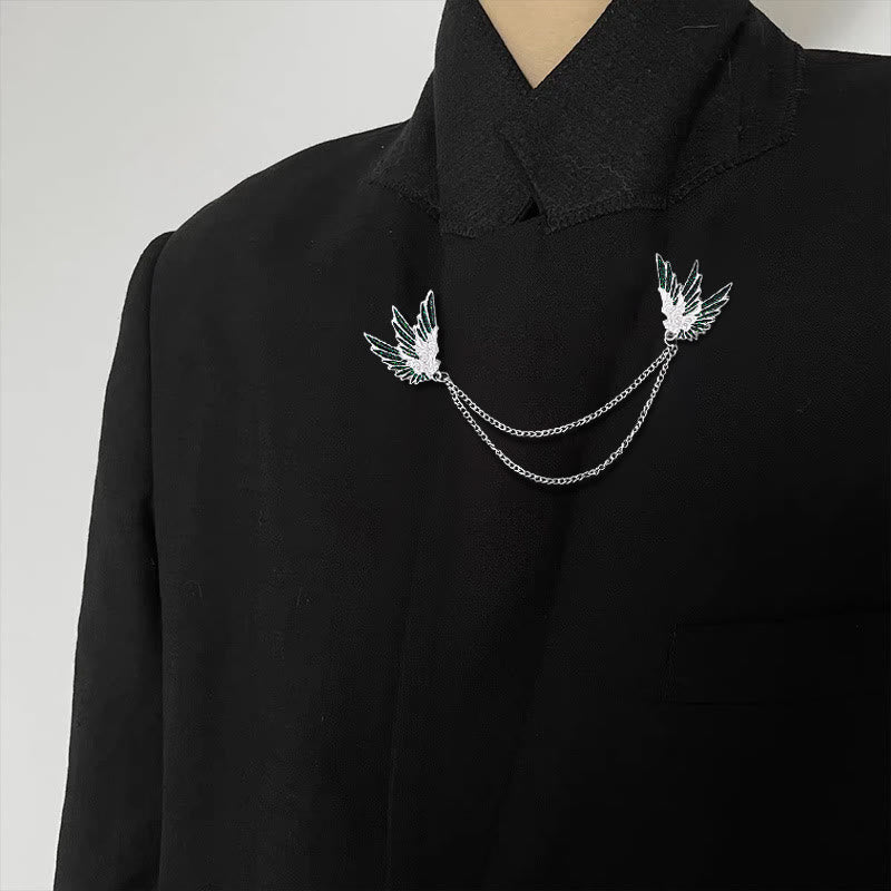 Ornate Symmetrical Wing-Pair Double-Chain Brooch - Image 3