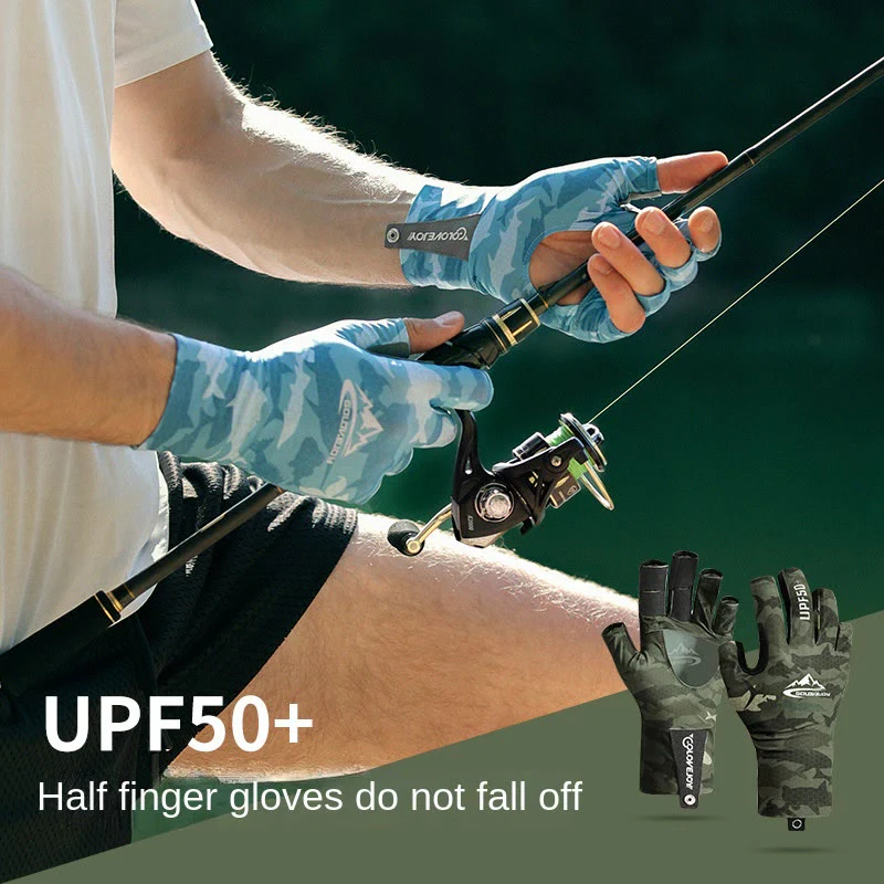 Outdoor Fishing UV Protective Half Finger Ice Silk Fabric Gloves - Image 6