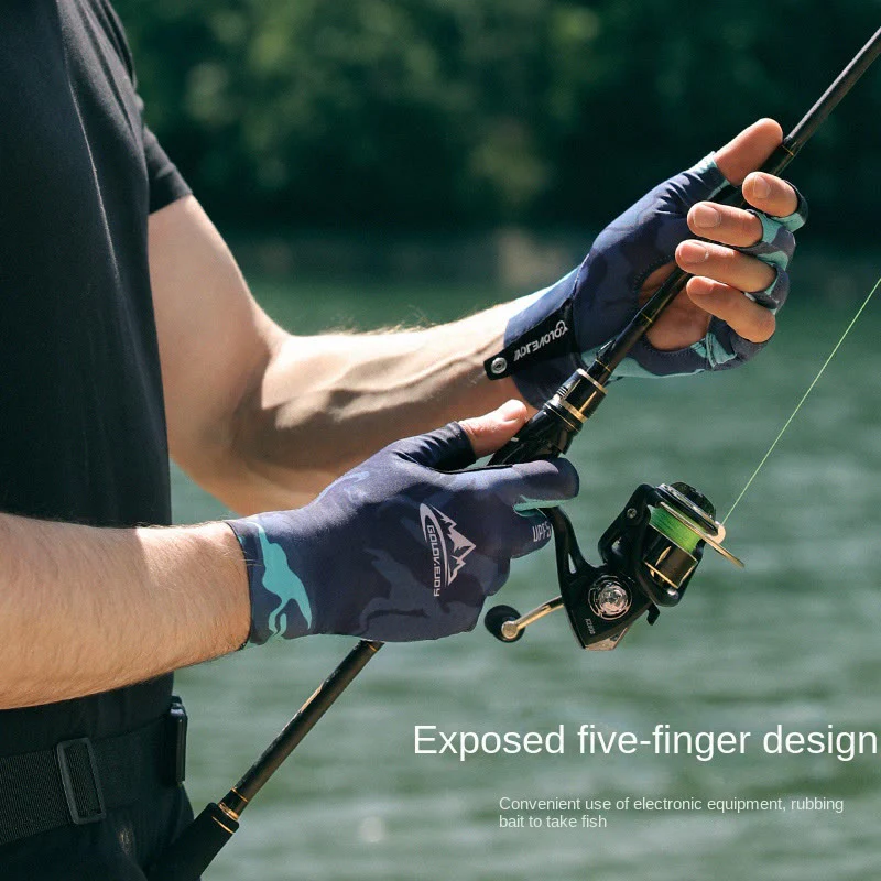 Outdoor Fishing UV Protective Half Finger Ice Silk Fabric Gloves - Image 7