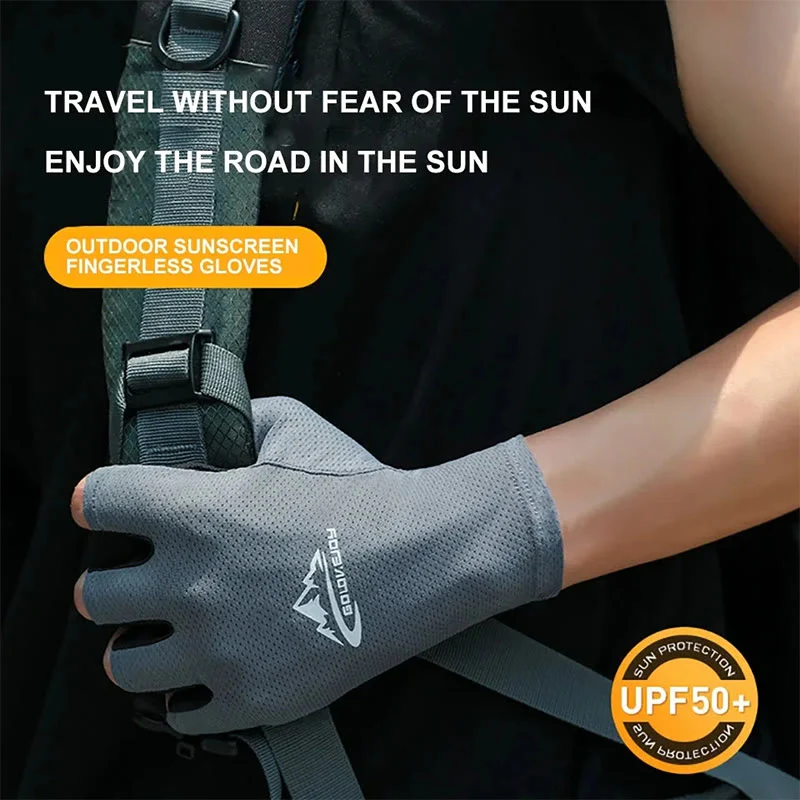 Outdoor Ice Silk Sun Protection Breathable Half Finger Gloves - Image 3