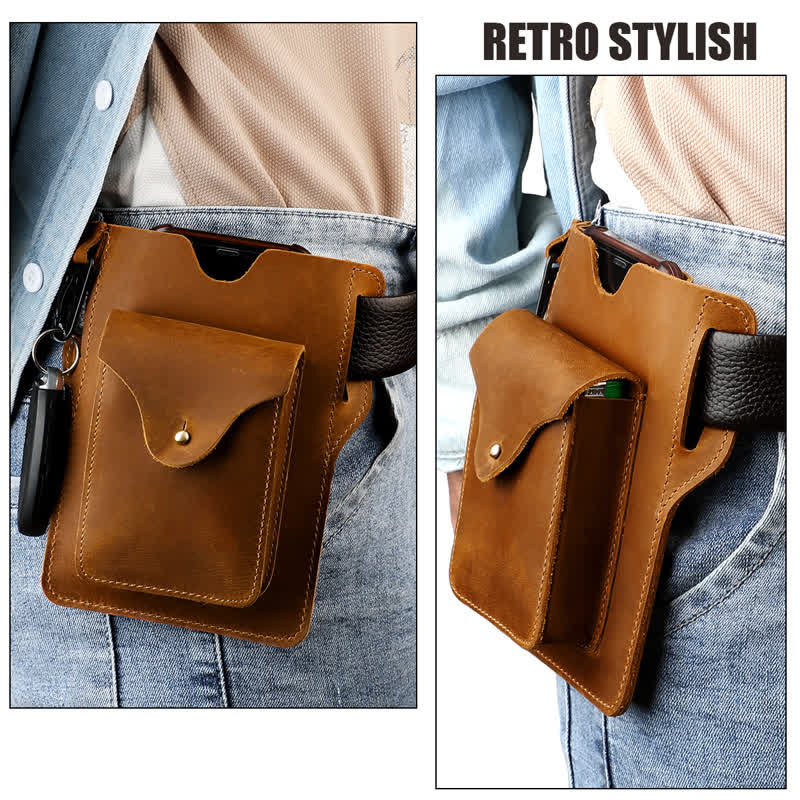 Outdoor Mobile Phone Holster Keychains Leather Belt Bag - Image 3