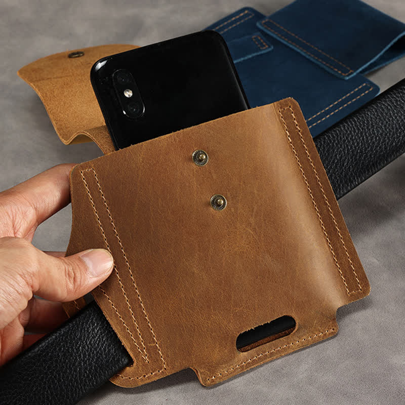 Outdoor Phone Pocket Tactical Sheath Leather Belt Bag - Image 2