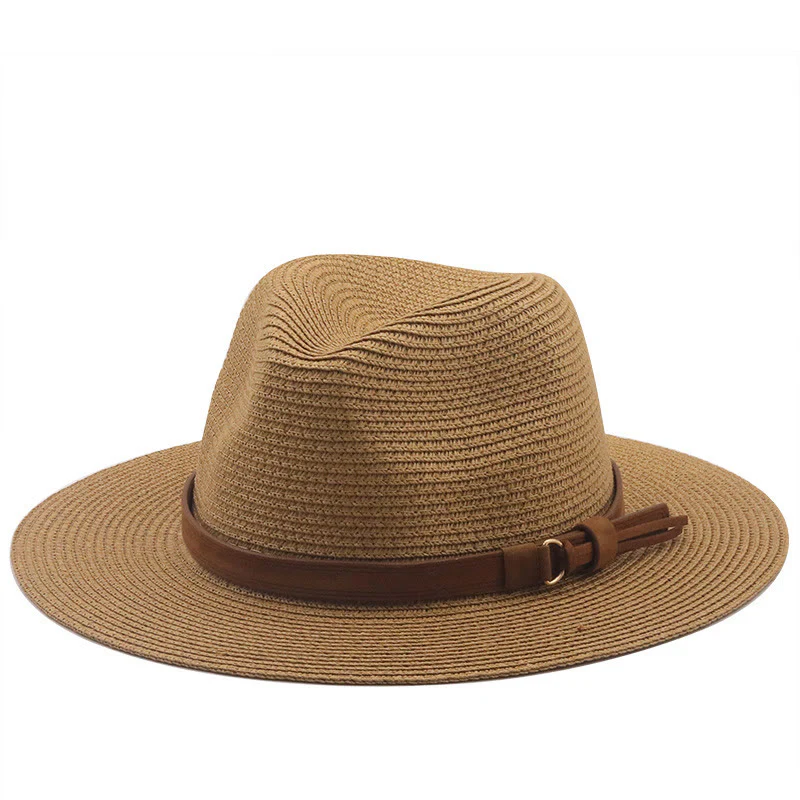 Outdoor Sunshade Knitted Men's Cowboy Hat With Brown Belt