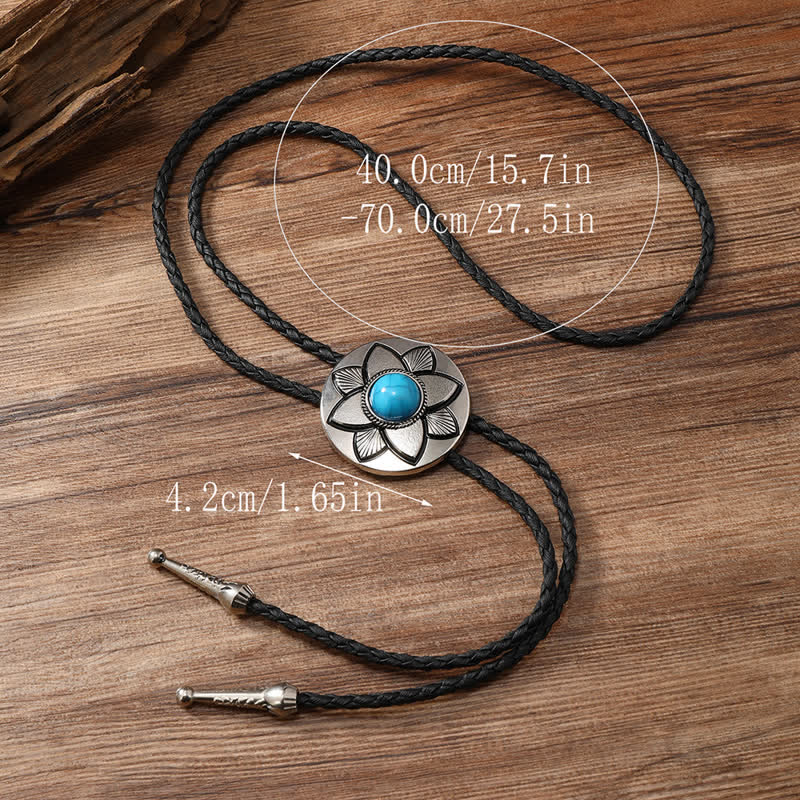 Oval Carved Petal Black Turquoise Stone Bolo Tie - Image 9