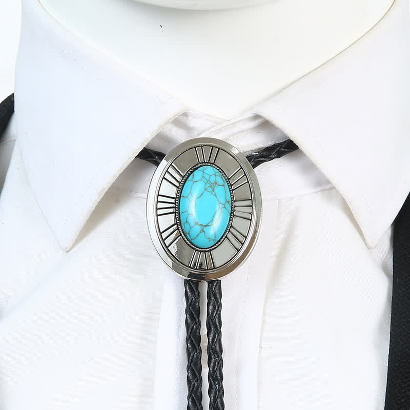 Oval Natural Agate Stone Medallion Bolo Tie - Image 2