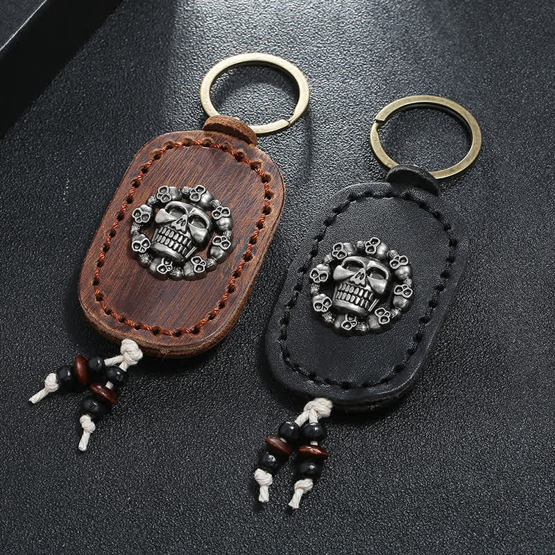 Oval Skull Gothic Style Pendant Leather Keychain - Image 2