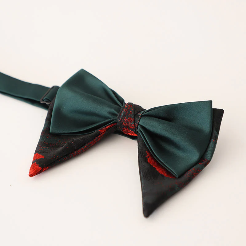 Oversized Paisley Adjustable Two-Layer Satin Bow Tie - Image 12