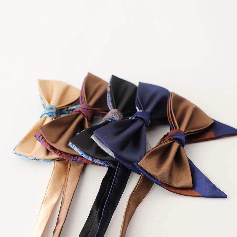 Oversized Paisley Adjustable Two-Layer Satin Bow Tie - Image 4