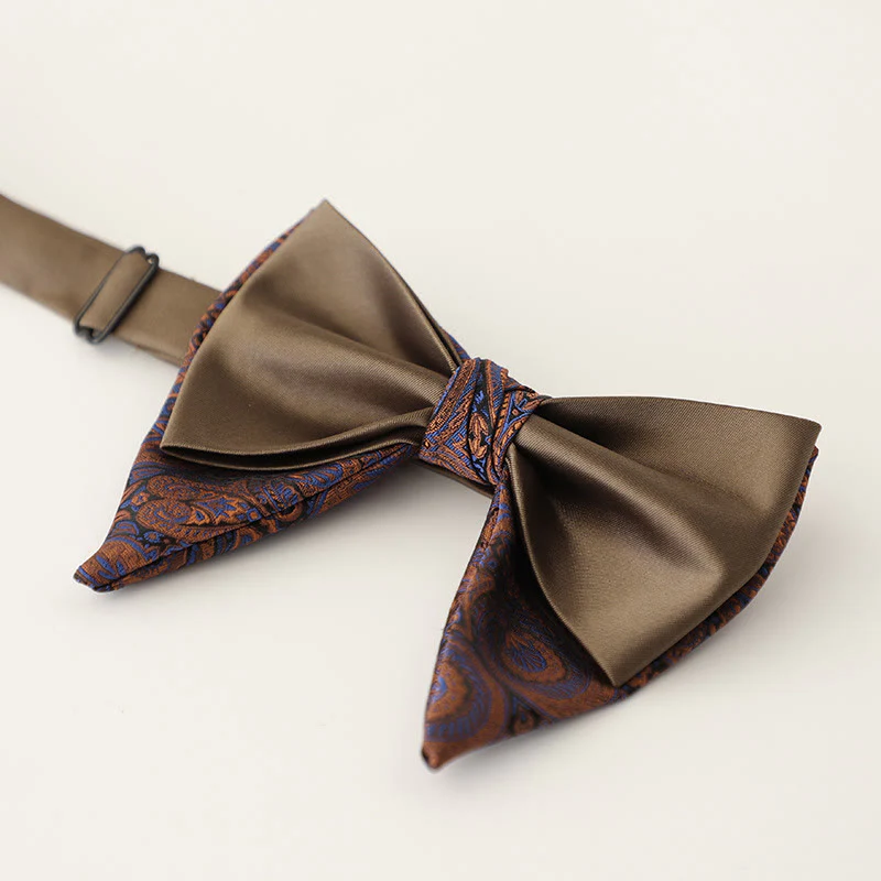 Oversized Paisley Adjustable Two-Layer Satin Bow Tie - Image 7