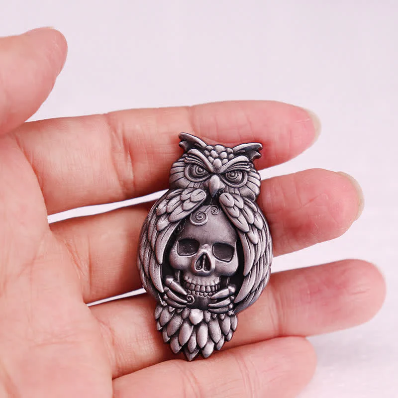 Owl Bird Talons Eyes Skull Skeleton Brooch - Image 3