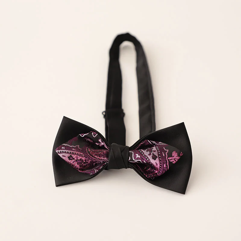 Paisley Adjustable Strap Two-Layer Satin Bow Tie - Image 11