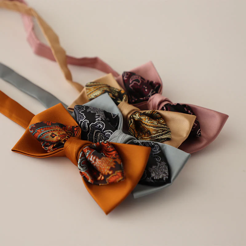 Paisley Adjustable Strap Two-Layer Satin Bow Tie - Image 3