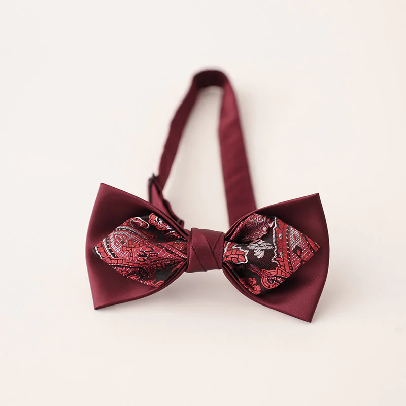Paisley Adjustable Strap Two-Layer Satin Bow Tie - Image 9