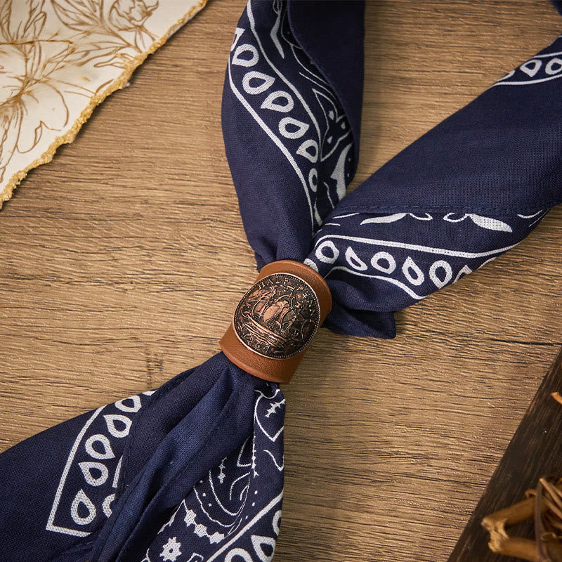 Paisley Cashew Print Pocket Square Brown Sailboat Buckle