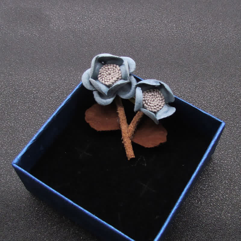 Pale Blue Wedding Original Design Double Flowers Cloth Brooch - Image 4