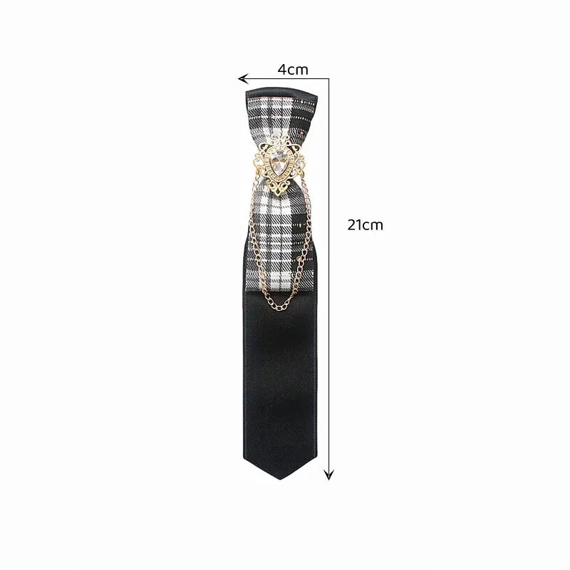 Patchwork Plaid and Solid Fabric Chain Decor Adjustable Necktie - Image 10