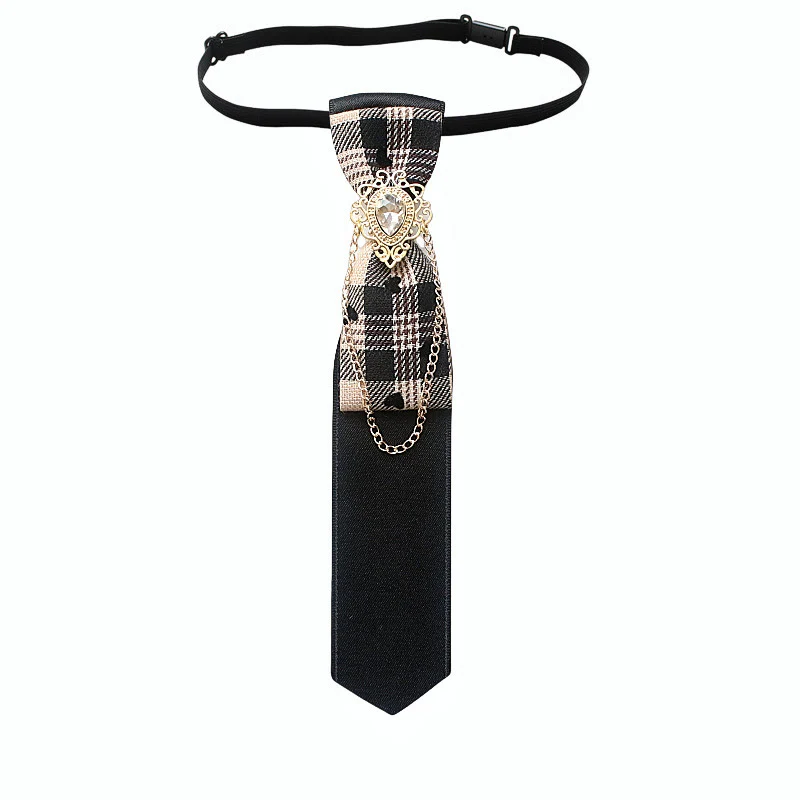 Patchwork Plaid and Solid Fabric Chain Decor Adjustable Necktie - Image 11