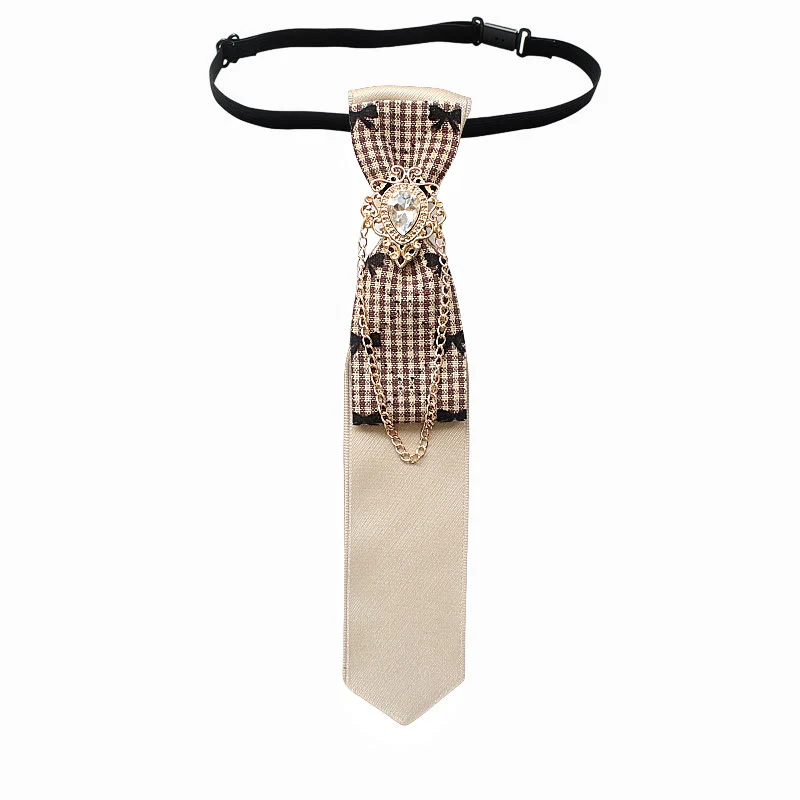 Patchwork Plaid and Solid Fabric Chain Decor Adjustable Necktie - Image 12