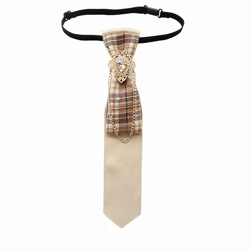 Patchwork Plaid and Solid Fabric Chain Decor Adjustable Necktie - Image 13