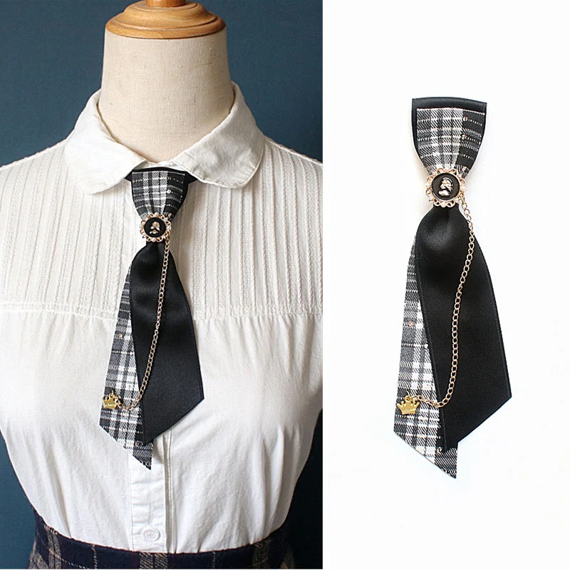 Patchwork Plaid and Solid Fabric Chain Decor Adjustable Necktie - Image 3