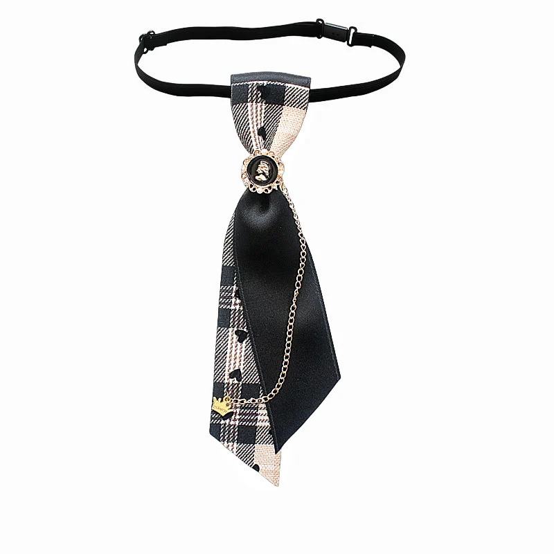 Patchwork Plaid and Solid Fabric Chain Decor Adjustable Necktie - Image 4