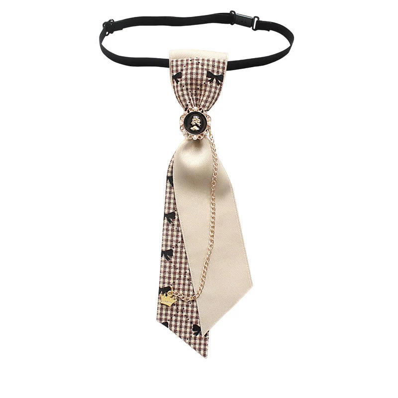 Patchwork Plaid and Solid Fabric Chain Decor Adjustable Necktie - Image 6