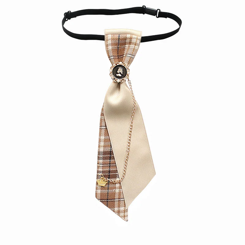 Patchwork Plaid and Solid Fabric Chain Decor Adjustable Necktie - Image 7