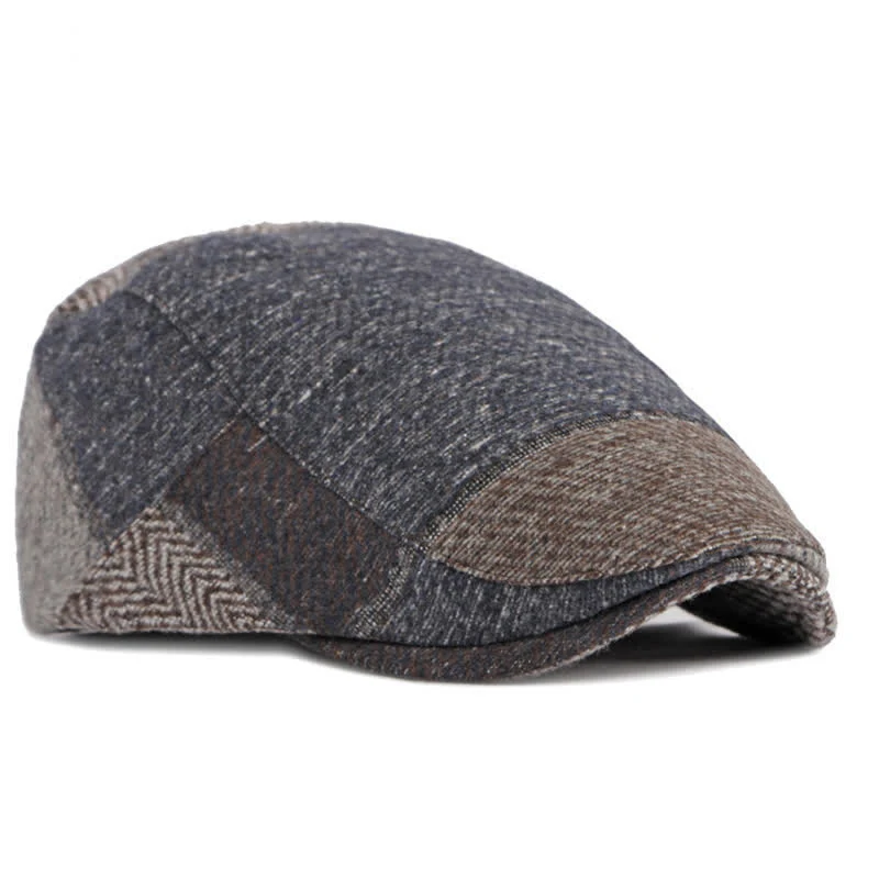 Patchwork Stitching Herringbone Tweed Beret Hat - Image 2